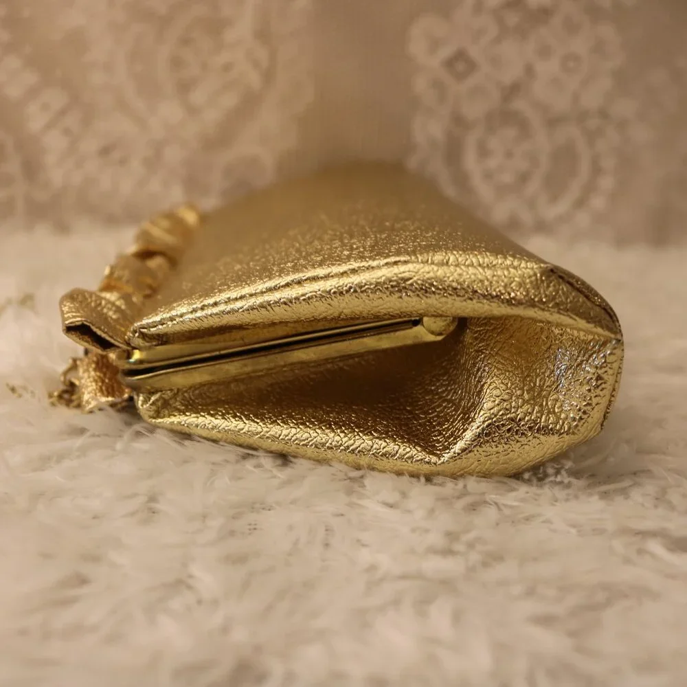 Vintage gold metallic clutch with gold chain and clasp 60's 70's evening wear